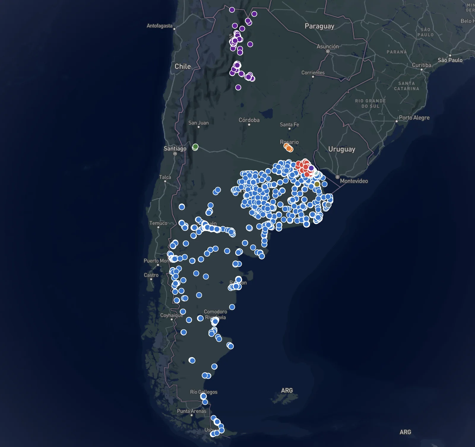 Mapa de INSIDEht con el parque de puntos de medición y dispositivos desplegado en campo